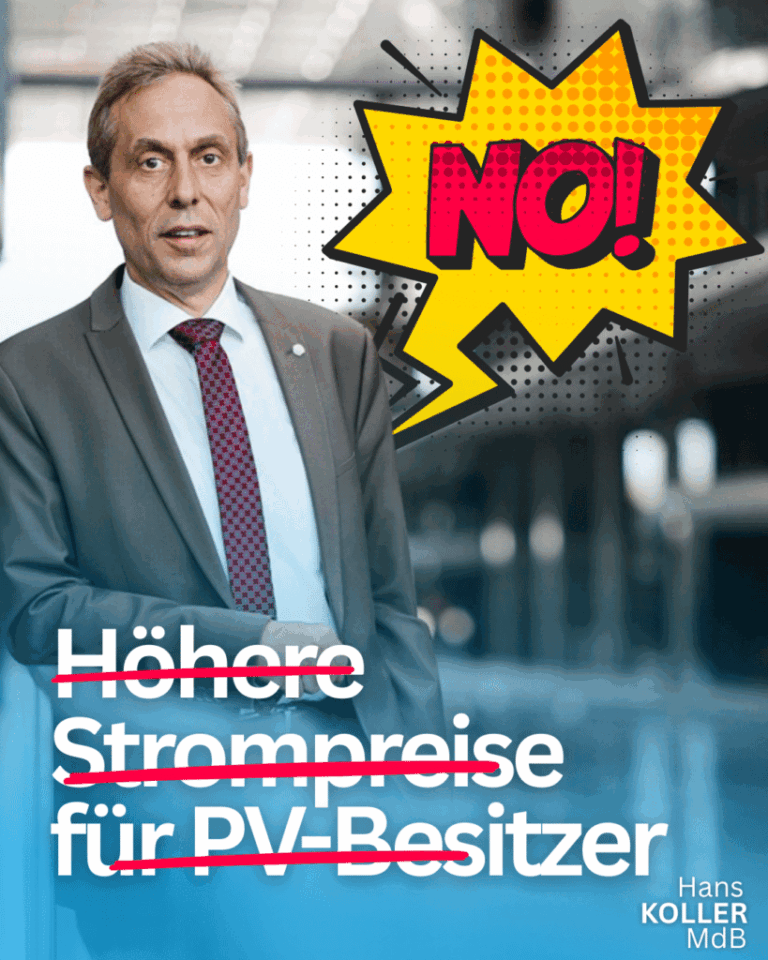 Bis zu 90% mehr Grundpreis für PV Besitzer: MdB Koller kritisiert Pläne der Bundesnetzagentur scharf