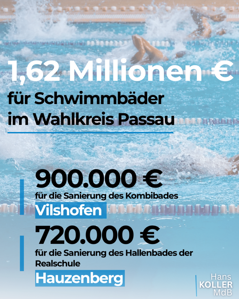 „1,62 Millionen Euro für unsere Schwimmbäder – das sind richtig gute Nachrichten für die Region“ – MdB Hans Koller
